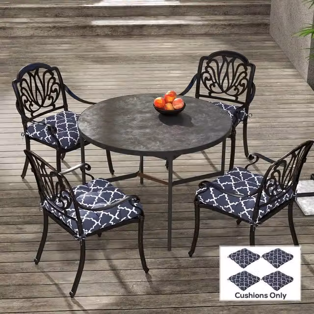 OUTSUNNY Set of 4 Blue Moroccan Square Outdoor Seat Cushions with Ties and Water Repellent Fabric – 1