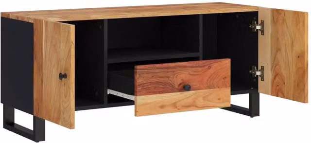 Berkfield Home Industrial TV Cabinet in Brown, Solid Acacia and Engineered Wood, W: 105 cm, D: 33.5 cm, H: 46 cm
