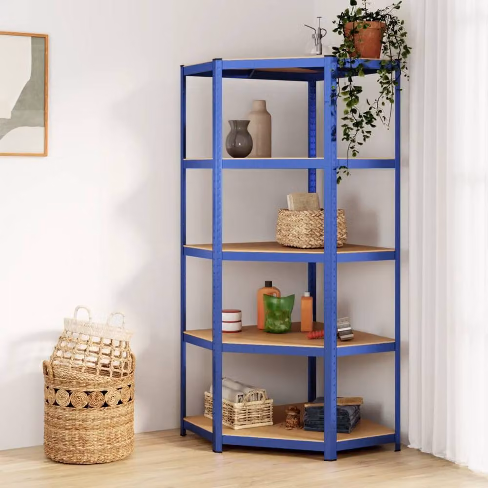 Berkfield Home Sturdy 5-Layer Corner Shelf in Blue, H 180 x W 75 x D 75 cm – 2