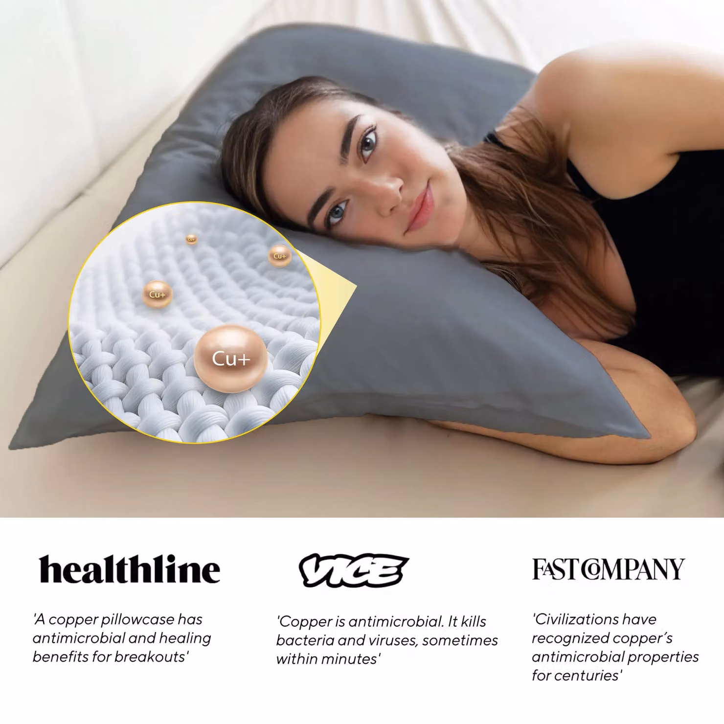 Brightr Sleep Copper-Infused Eucalyptus Silk Pillowcase in Grey, W: 50 cm, H: 75 cm – 3