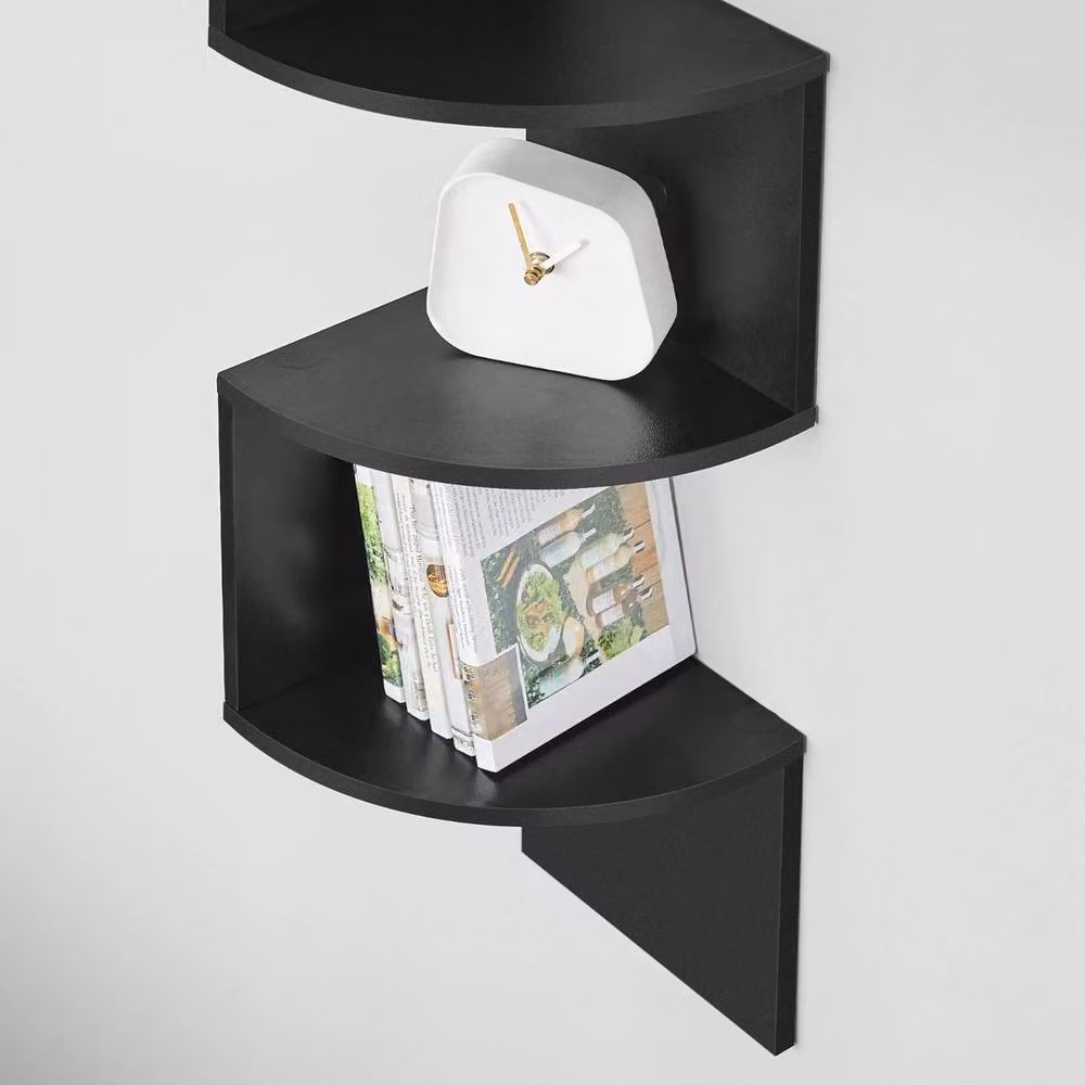 KORVIXA Black 5-Tier Zigzag Corner Wall Shelf, W/H: 100 x 100 cm – 4