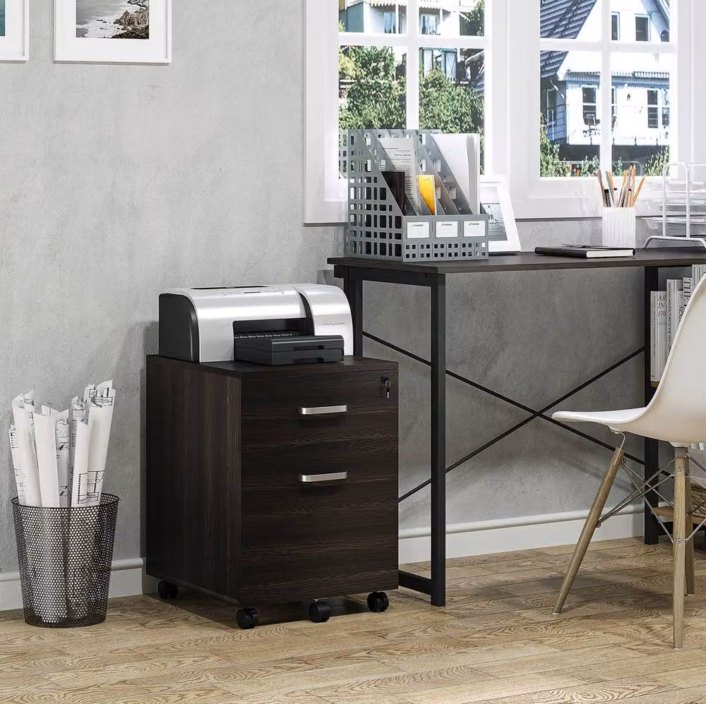 STILVORA Locking Filing Cabinet with 2 Drawers and Castors in Black – 2
