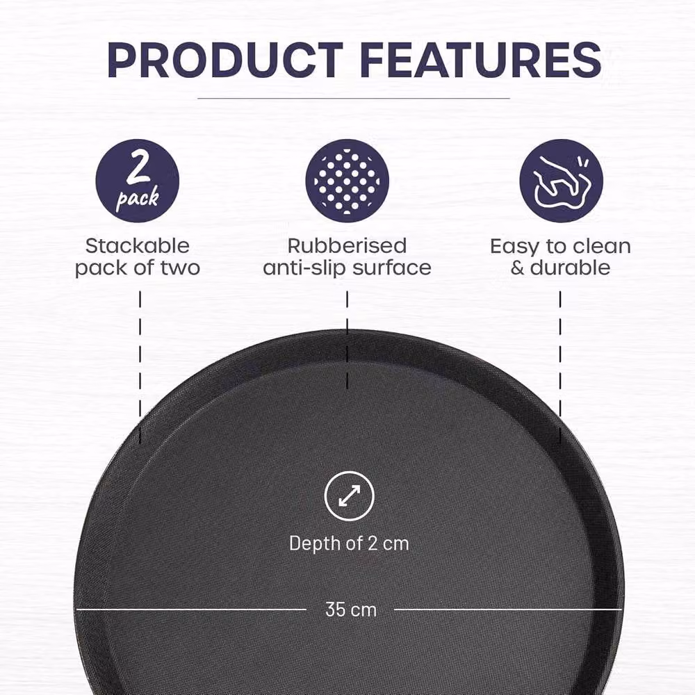 Volila Black Round Non-Slip Tray, Diameter: 35 cm, 2 Pack – 1