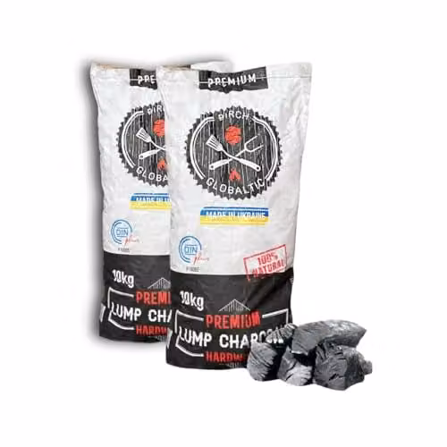 Globaltic Birch Lumpwood Charcoal, 10kg Restaurant-Grade Black Charcoal for BBQ, Smoking and Grilling – 1
