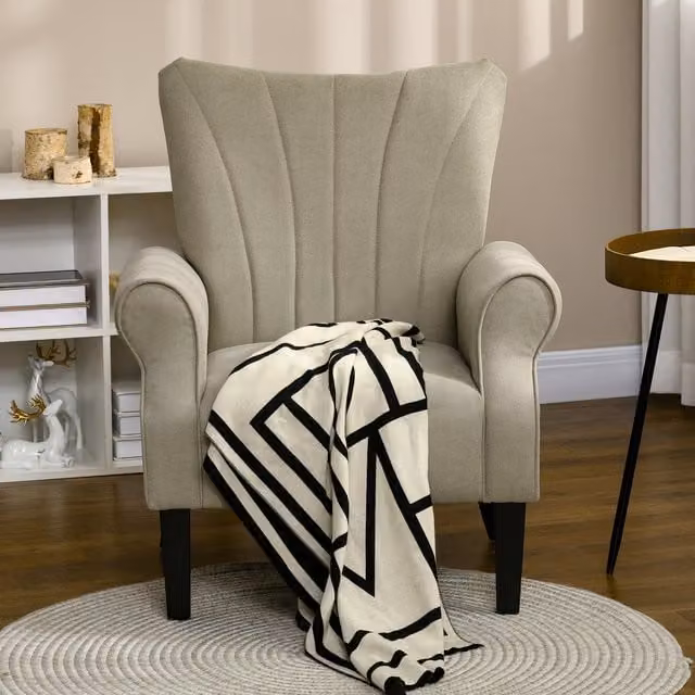 HOMCOM High Back Armchair with Rubberwood Legs in Beige