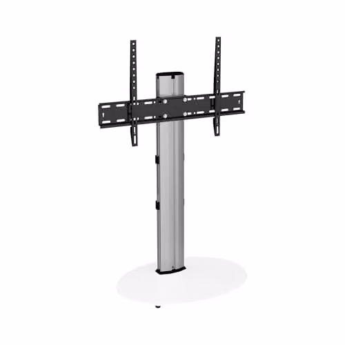 AVF Freestanding Column TV Stand in Silver with White Safety Glass Shelf for Screens up to 55 inch