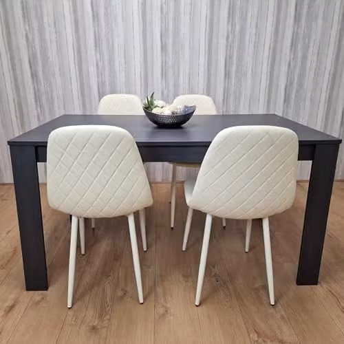 KOSY KOALA Grey Rectangular Dining Table and 4 Cream Faux Leather Padded Chairs Dining Set