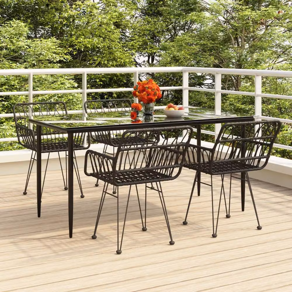 Berkfield Home Beautiful 5 Piece Garden Dining Set in Black Poly Rattan – 2