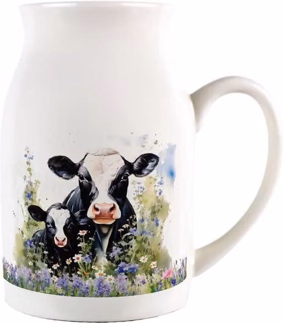 Purely Home Friesian Cow and Calf Small Ceramic Serving Jug, Multicoloured and White