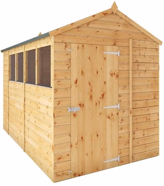 Mercia 10 x 6 Feet Shiplap Apex Gable Shed in Brown Natural Wood, W: 190.5 cm, D: 296.6 cm, H: 222.2 cm