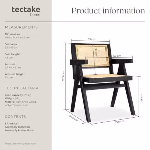 tectake Mid-Century Modern Dining Chair with Solid Wood Frame and Viennese Wickerwork in Black – 3