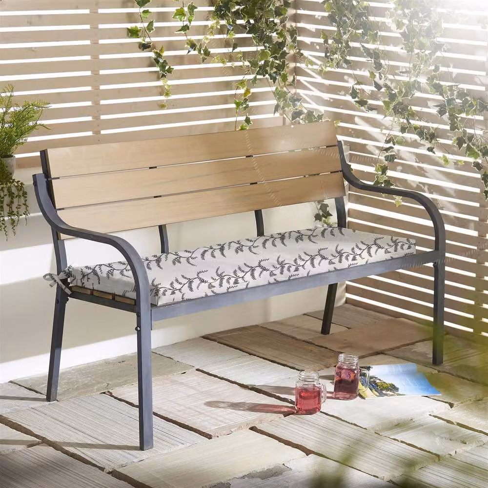 Luxor Living Linen Fern Garden Bench Seat Pad in Grey and White, W: 125 cm x D: 45 cm x H: 5 cm – 2