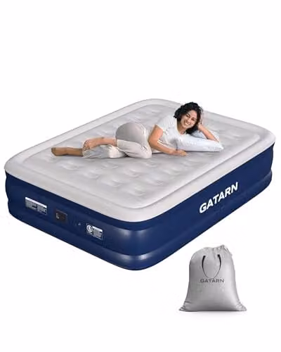 Gatarn King Inflatable Air Bed with Built-in Electric Pump in Blue, W/D/H: 203 x 152 x 46 cm – 1