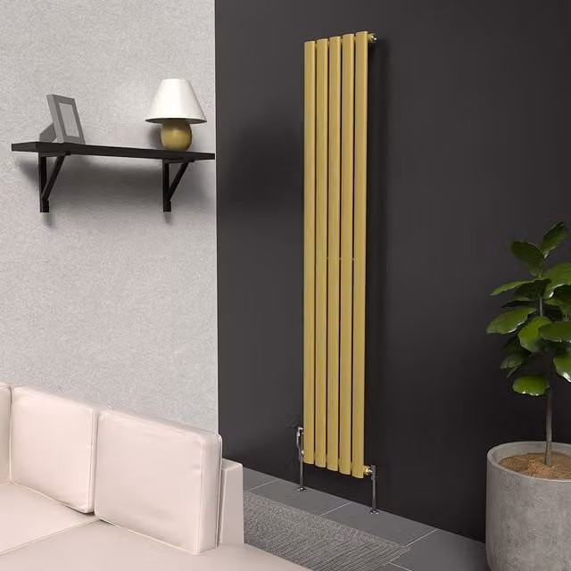 Lux Heat Oval Coloured Vertical Steel Radiator in Metallic Gold, H 160 cm x W 30 cm