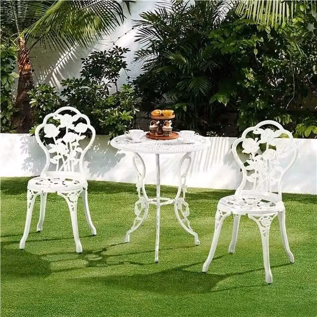 EONLION White Rose 3 Piece Patio Bistro Table Set with Umbrella Hole in White