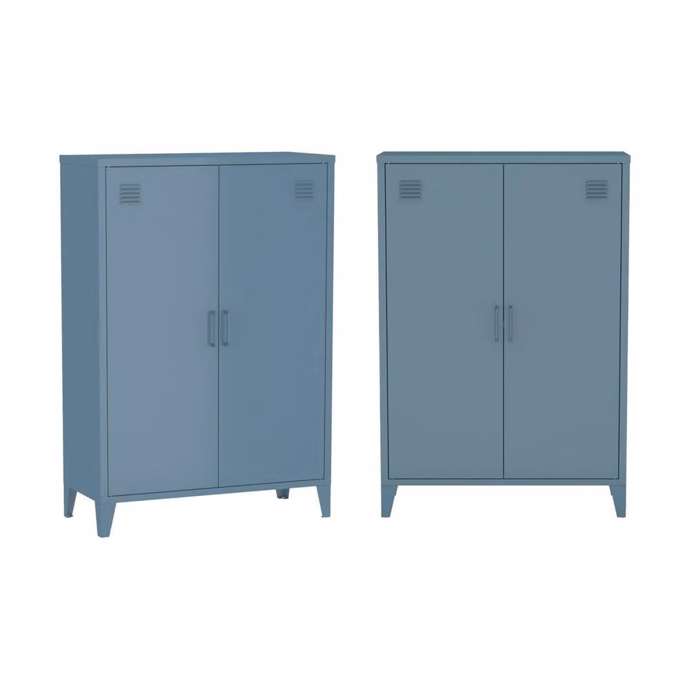 sweeek Set of 2 Grey Metal 2-Door Cabinets with Internal Shelves, W: 75 cm, D: 33 cm, H: 110 cm – 2