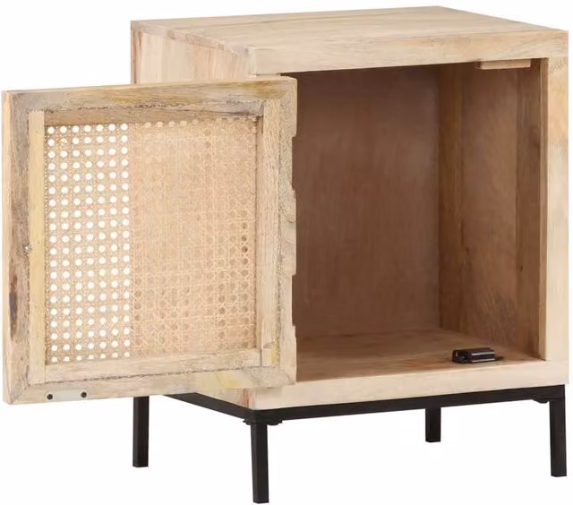 Berkfield Home Beautiful Bedside Cabinet in Light Brown Solid Mango Wood and Rattan, W/D/H: 40 x 30 x 50 cm – 1