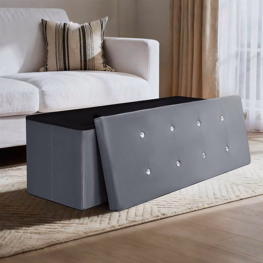 Simpa Extra Large Fold Flat Ottoman Storage in Dark Grey Brushed Velvet, L 110 cm x W 38 cm x H 37 cm – 5