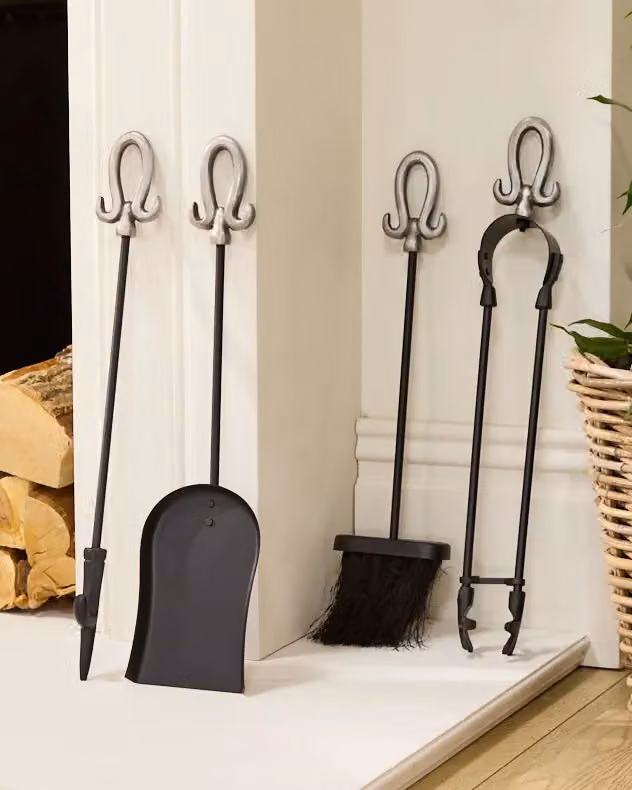 Dibor Traditional 5-Piece Freestanding Silver Metal Fireside Companion Set – 3