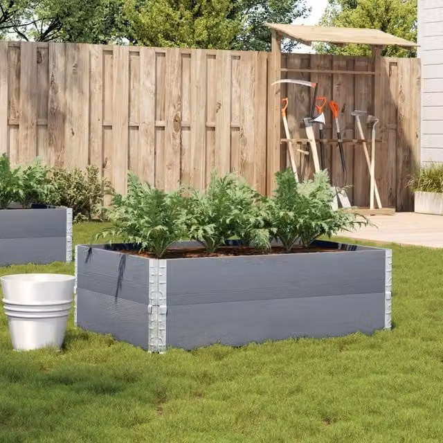 Berkfield Home Garden Grey Wooden Raised Bed Planter with Galvanised Steel, W: 120 cm, D: 80 cm
