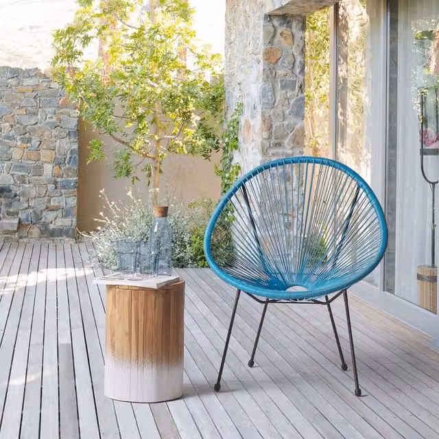 Wyld and Coco Blue PE Rattan Papasan Outdoor Garden Chair with Metal Frame