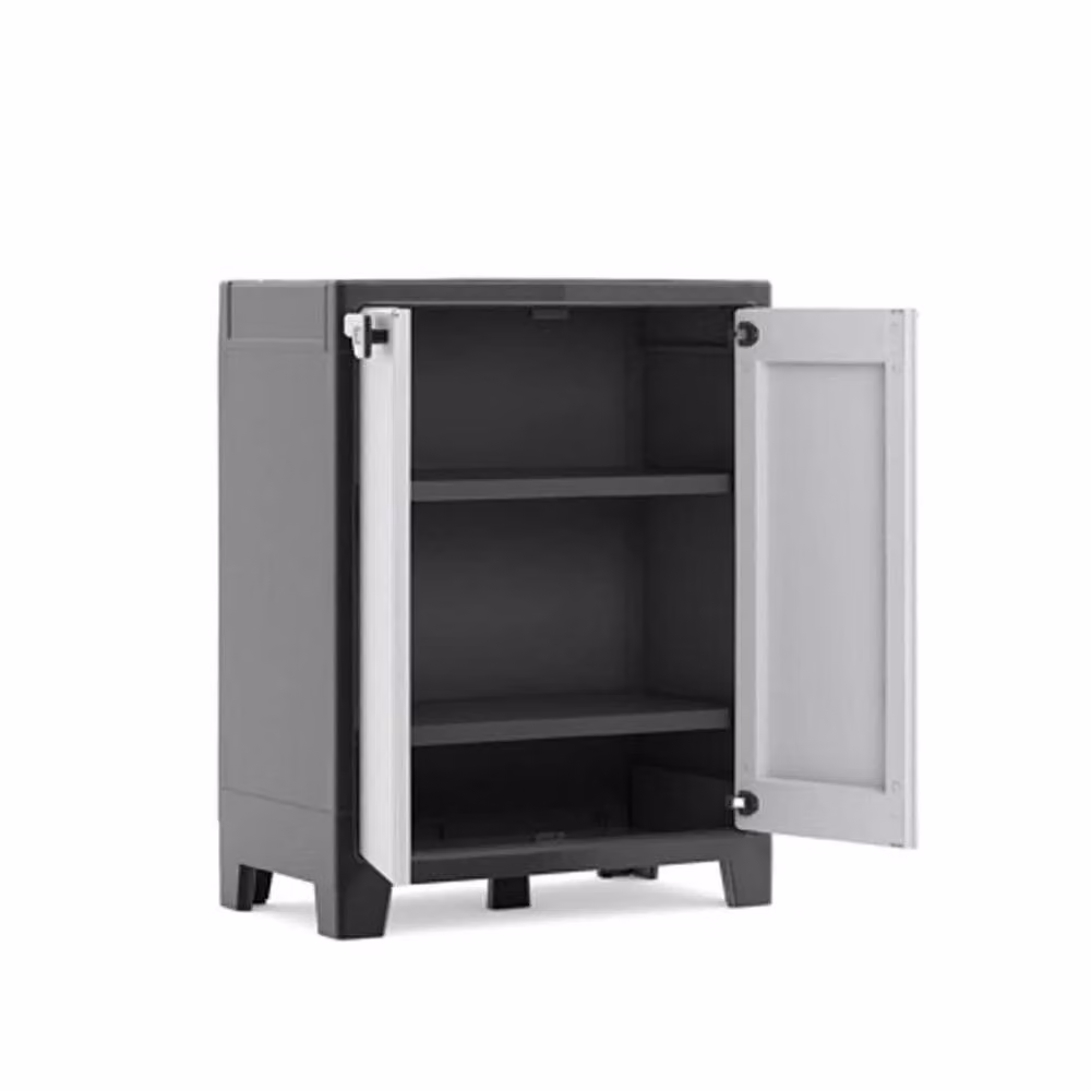 FORGEVIO Grey Plastic Garden Storage Box with Internal Shelves and Hinged Doors – 2