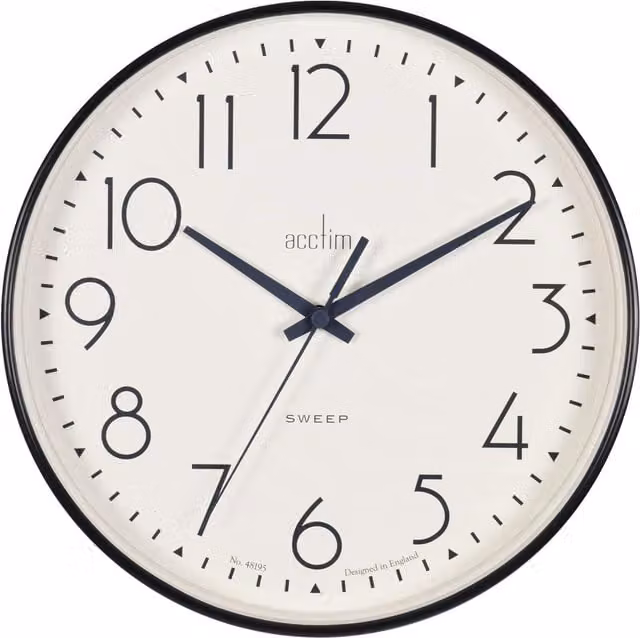 Acctim Earl Retro Round Quartz Wall Clock in Black with Silent Sweep Movement, Diameter: 25 cm – 1
