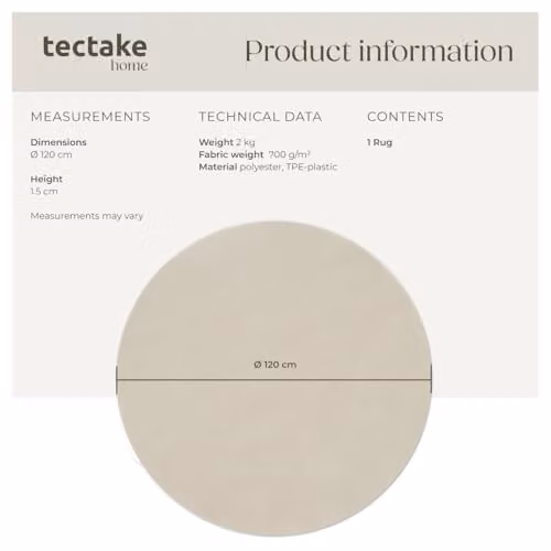 tectake Zonelle Round Fluffy Rug in Beige, Allergy-Friendly and Washable, Diameter: 120 cm – 2