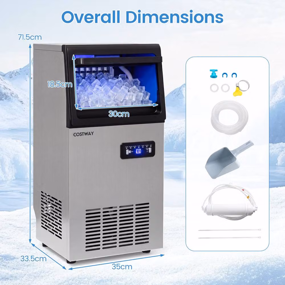 Costway Commercial Stainless Steel Ice Maker with Filter, Silver – 2
