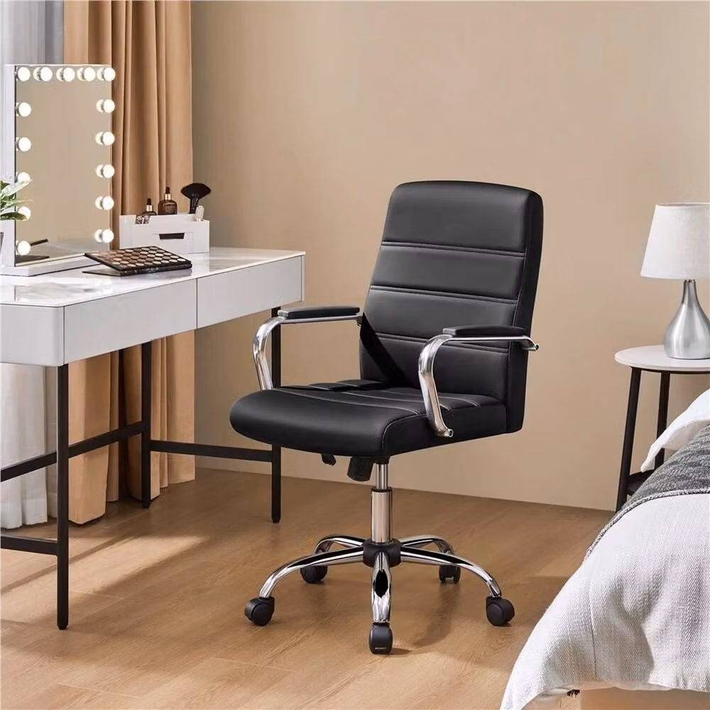 Kelvenix Modern Black Synthetic Leather Home Office Task Chair with Armrests and 360 Degree Swivel – 5