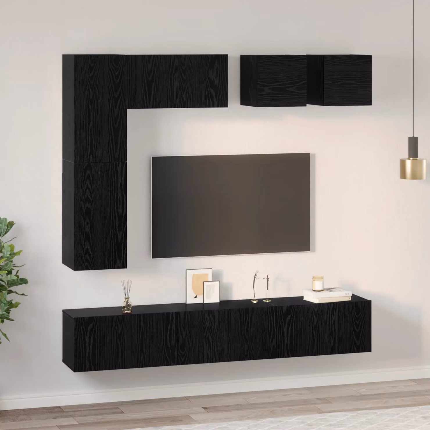 Berkfield Home 8-Piece Black Oak TV Cabinet Set with Lowboard and Open Shelving – 3
