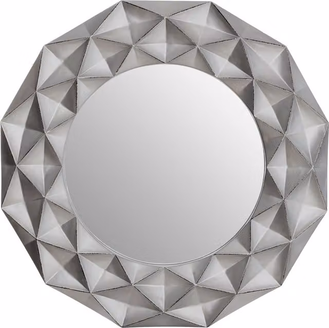 Orsina Hexa 3D Effect Round Geometric Wall Mirror in Silver