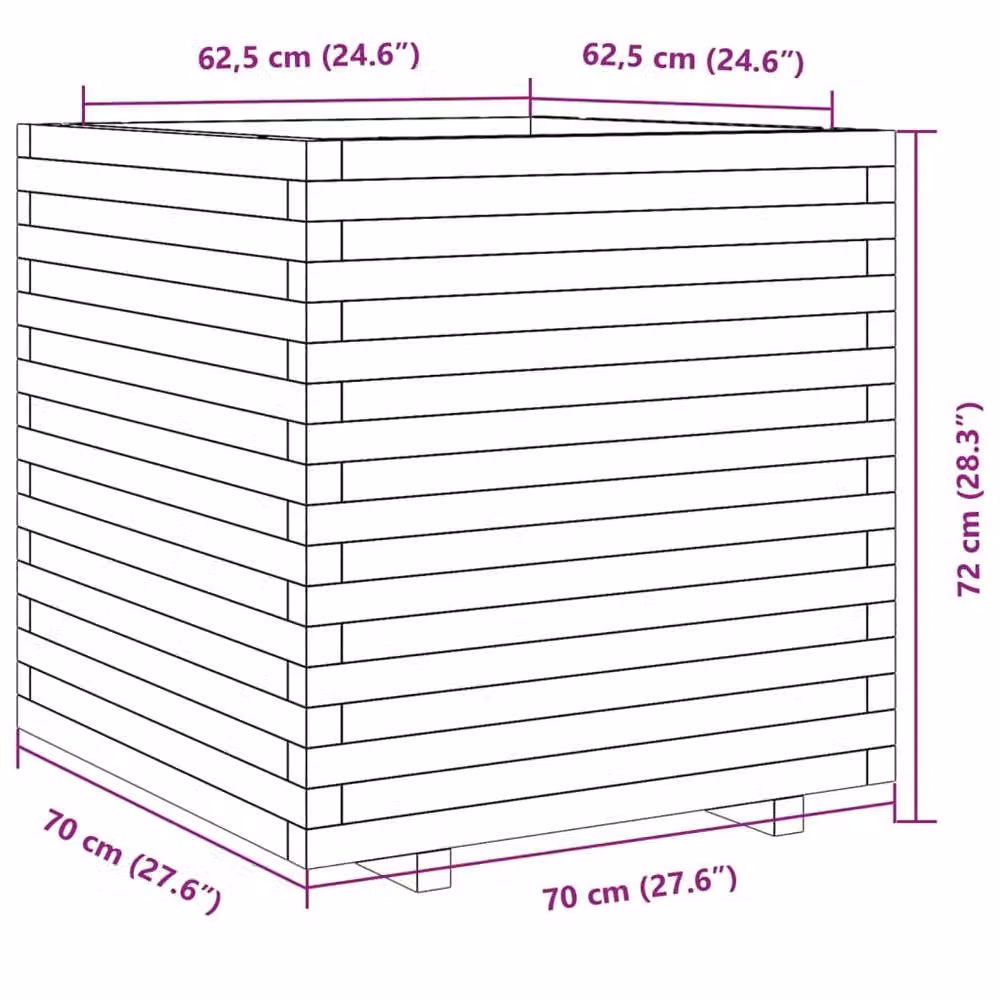 Berkfield Home Garden Planter in Wax Brown, Solid Wood Pine, W/D/H: 70 x 70 x 72 cm – 2