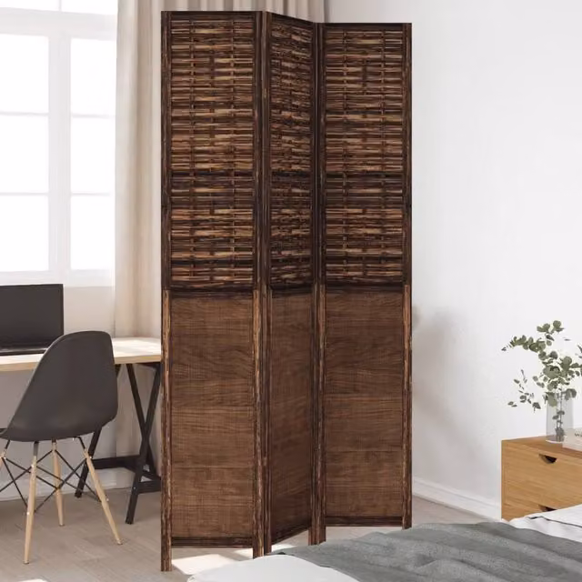 Berkfield Home 3-Panel Room Divider in Dark Brown Solid Paulownia Wood – 1