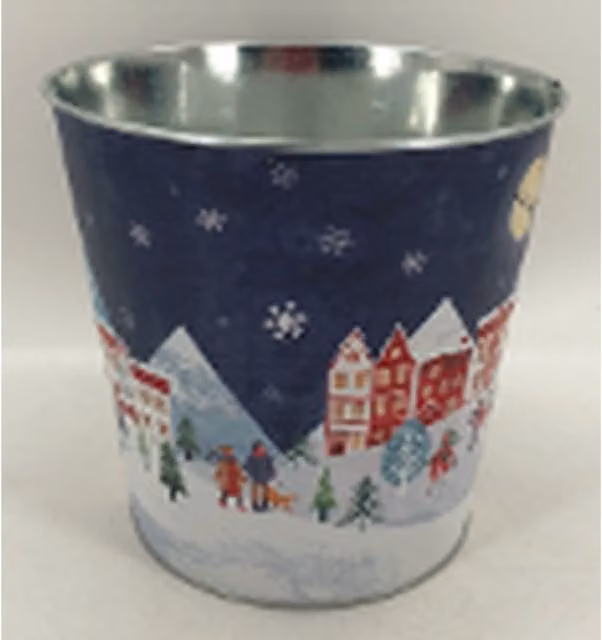 KDMD Large Blue Metal Christmas Village Scene Pot for Tabletop Display
