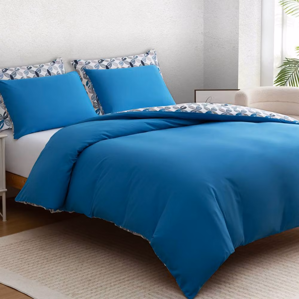 Pamposh Reversible Microfibre Duvet Cover and Pillowcase Set in Blue and White, Double (140 x 200 cm) – 3