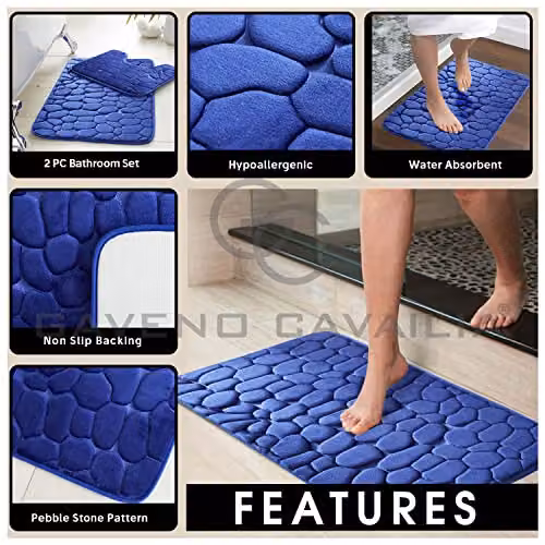 Gaveno Cavailia 2 Piece Pebble Memory Foam Bath Set in Red and Royal Blue, W/D/H: 80 x 50 x 30 cm – 4