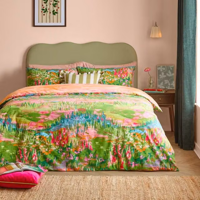 Furn Meadow Escape Reversible Floral Duvet Cover Set, Multicolour, W: 200 cm x H: 200 cm