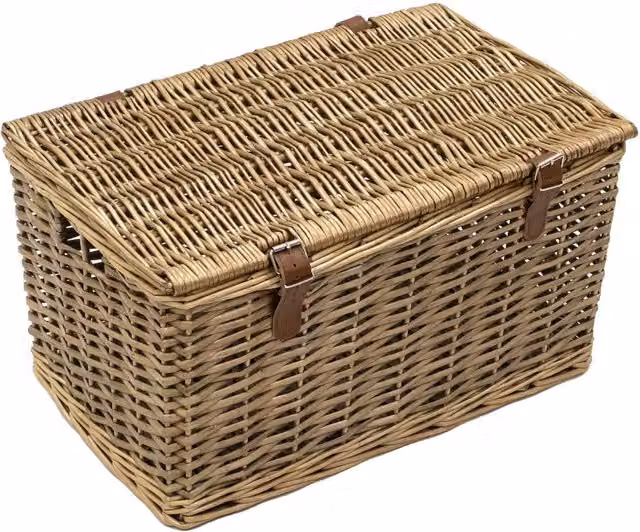 JVL Handmade Buff Wicker Hamper with Faux Leather Straps, Brown, Medium