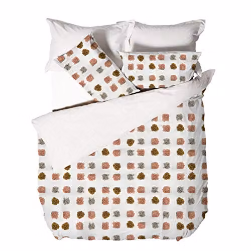 Linen House Haze Dotted Cotton Duvet Cover and Pillowcase Set, Pink and Sand, W/D/H: 140 x 200 cm and 50 x 75 cm – 2