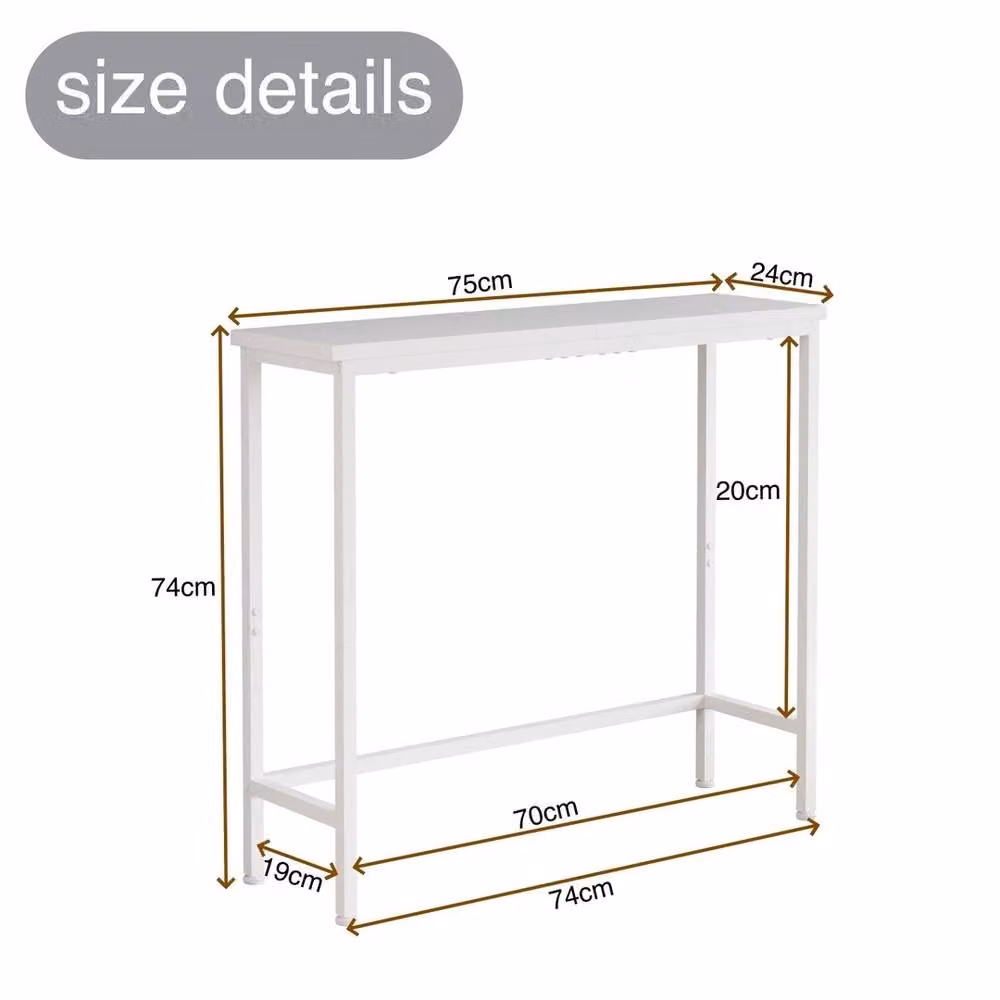 VOGREX White Narrow Console Table with MDF and Metal Frame Storage Shelf – 2
