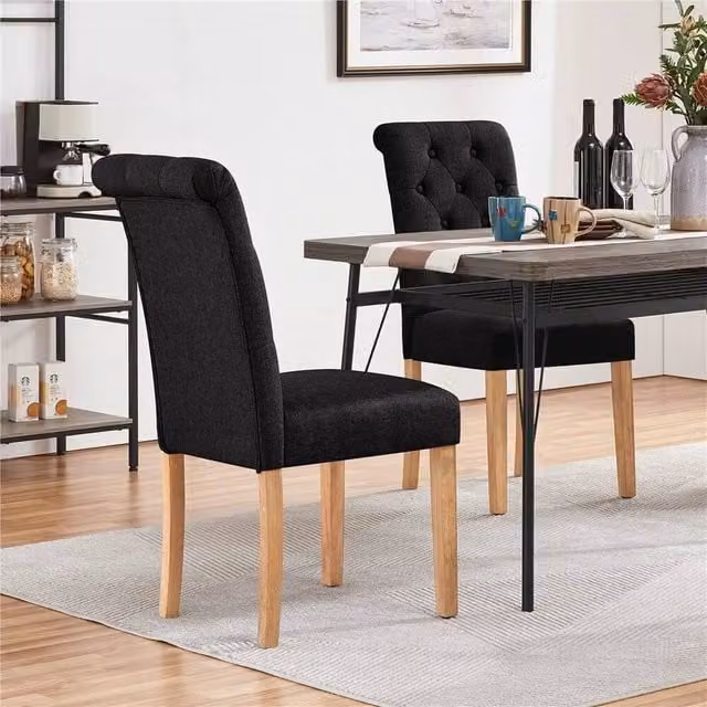 Kelvenix Set of 2 Modern Black Fabric Dining Chairs for Kitchen and Dining Rooms – 1