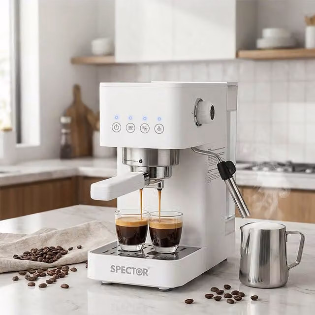 Spector 20 Bar Metal Espresso Coffee Machine with Steam Wand and Cup Warmer, White