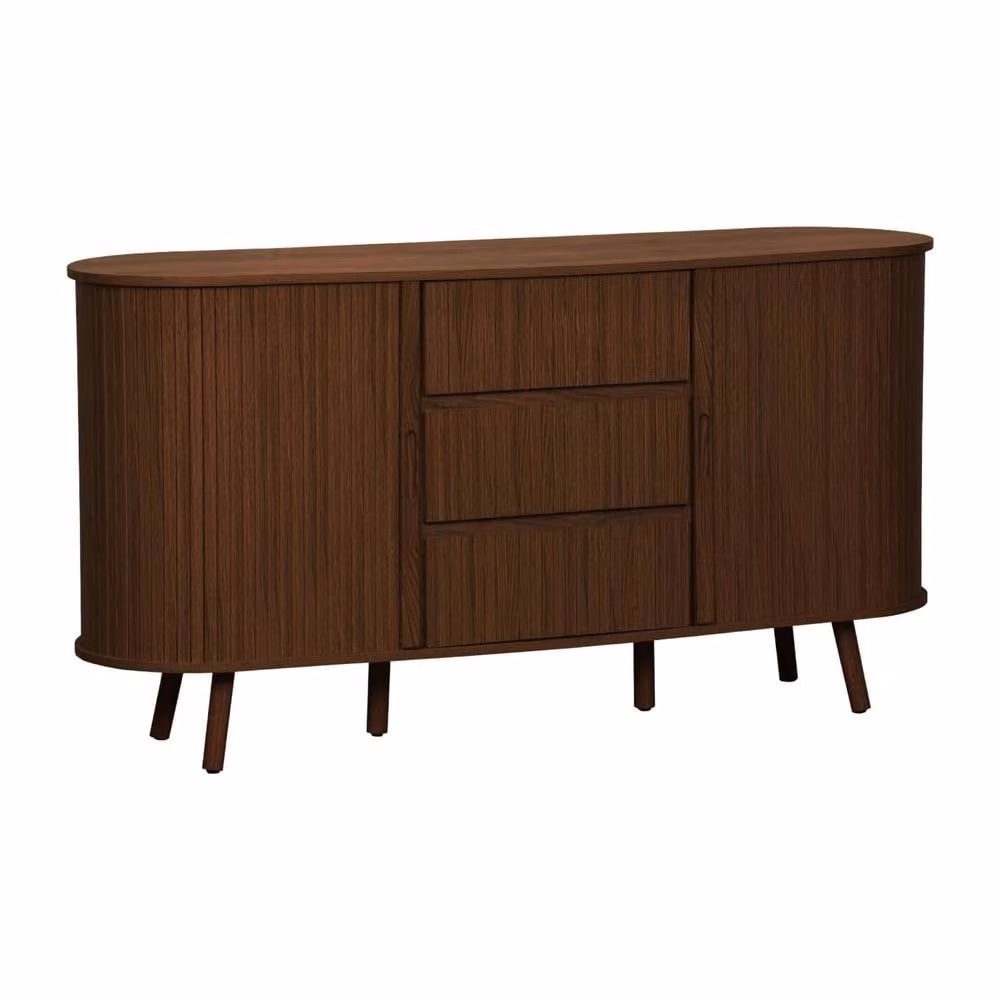 Sweekeek Scandi-style Sideboard with 2 Sliding Doors and 3 Drawers in Dark Brown – 2