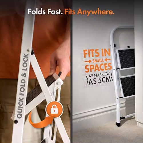 VonHaus 2 Step Steel Folding Step Ladder with Handle and Anti-Slip Rubber Feet, White – 4