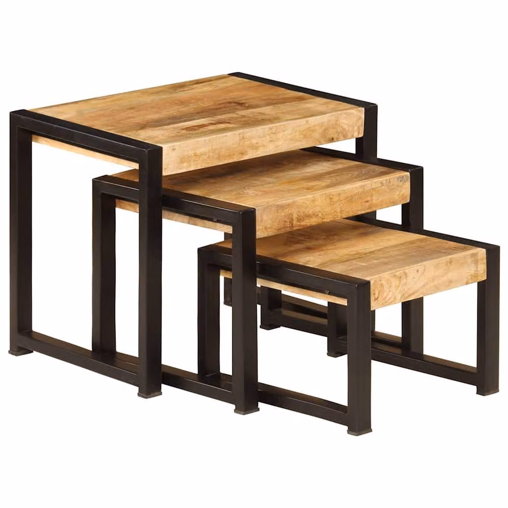 Berkfield Home Nesting Tables, Set of 3, Solid Mango Wood in Brown – 3