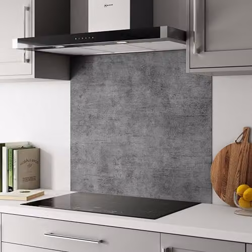 Bushboard Grey Concrete Look Aluminium Kitchen Hob Splashback Panel, W: 90 cm, H: 80 cm