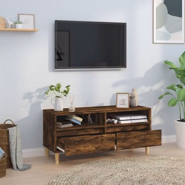 Berkfield Home Smoked Oak TV Cabinet in Brown, W/D/H: 100 x 34.5 x 44.5 cm – 1
