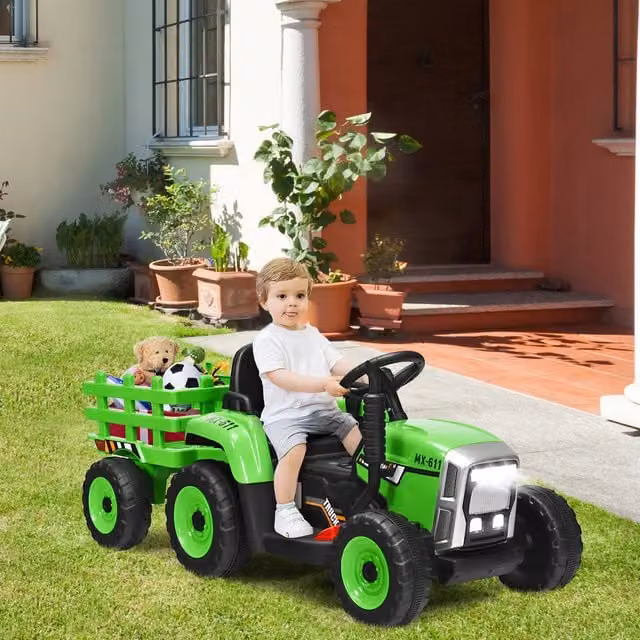 Costway Electric Kids Ride On Tractor with Music and LED Lights in Green