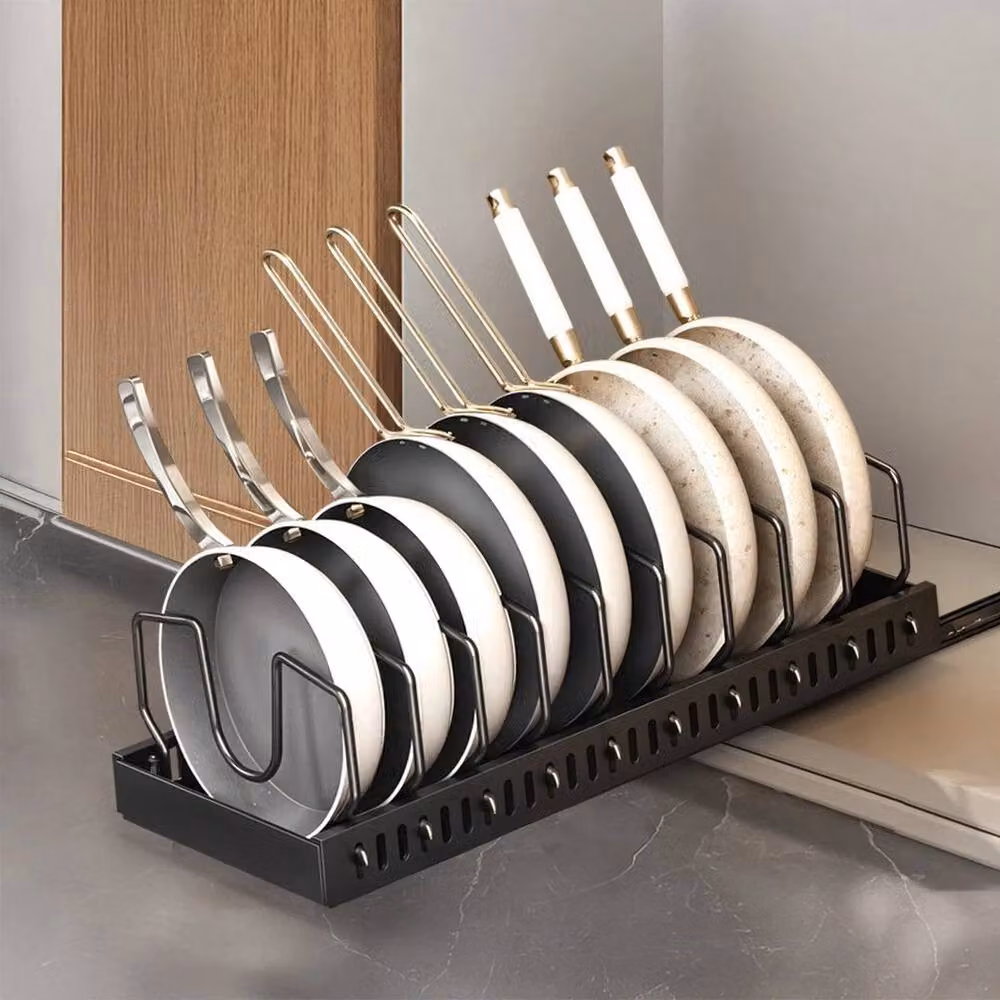 FORGEVIO Black Metal Expandable Kitchen Cabinet Divider for Saucepan, Pot and Lid Organisation – 4